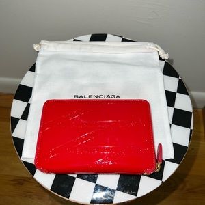Balenciaga patent leather zip wallet in red